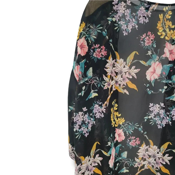 Divided by H&M women's black floral 3/4 sleeves open front cardigan kimono - Picture 2 of 8